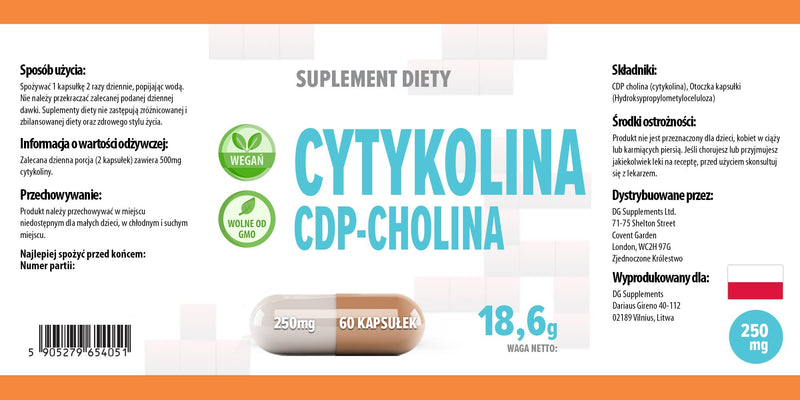Citicoline CDP Choline 250mg 60 Vegan Capsules, Laboratory Tested, High Strength, No Fillers or Bulkers, No GMOs - NewNest Australia