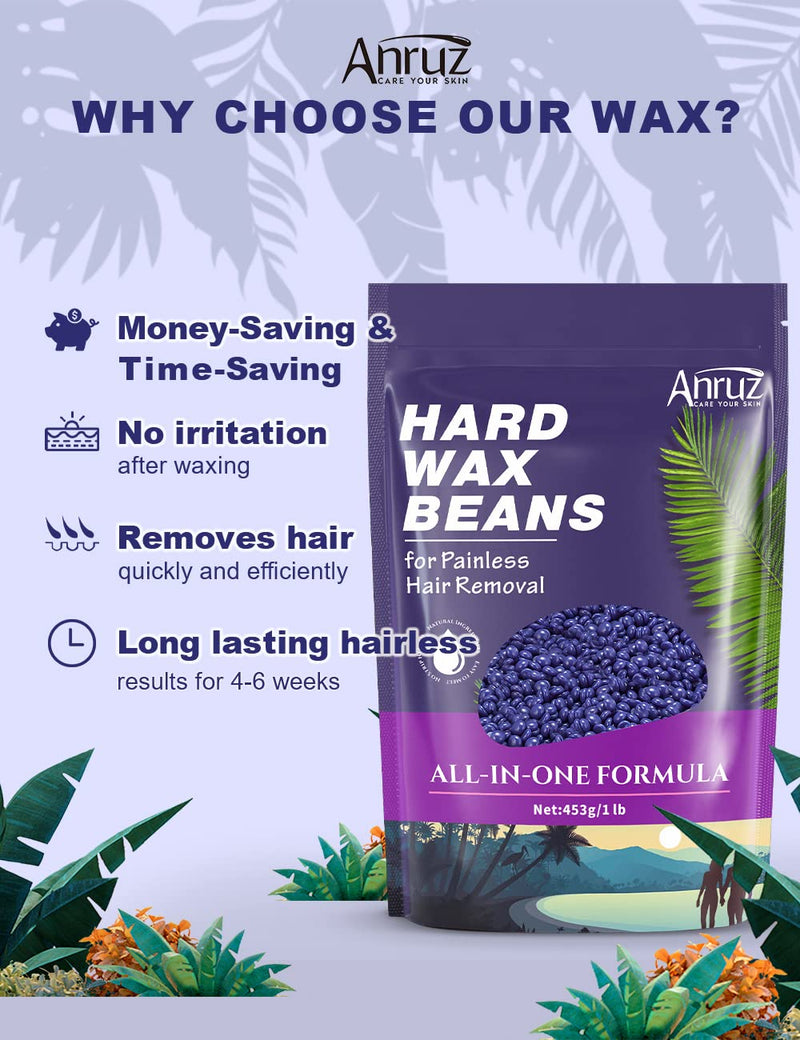 Anruz Waxing Beads For Sensitive Skin - 453G Wax Beads Hair Removal With 20 Applicators - Purple Wax Beads For Eyebrows, Face, Fine Hair At Home Waxing For Wax Warmers - NewNest Australia