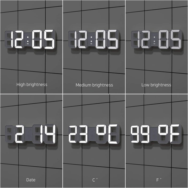 NewNest Australia - mooas Pure Mini White 3D LED Clock, Multi-Function LED Clock (Calendar, Alarm, Temperature) 