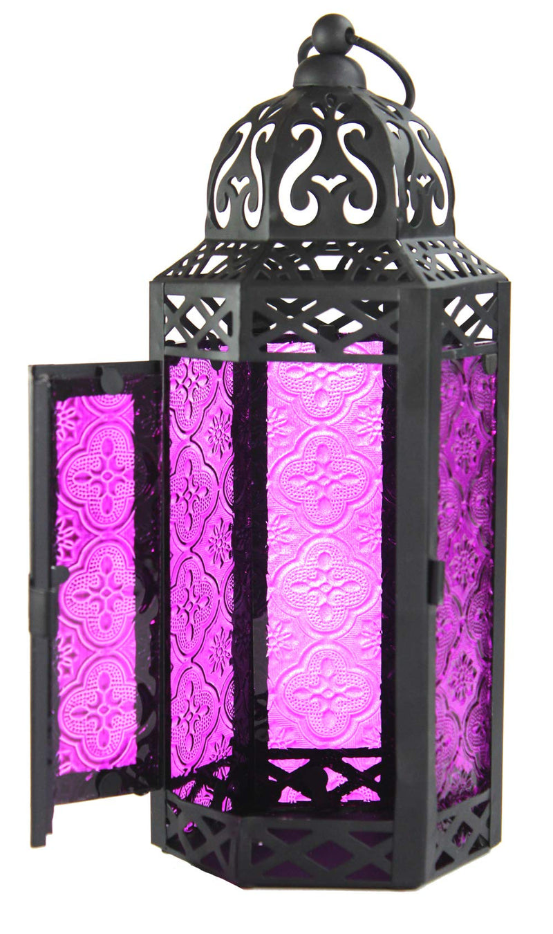 NewNest Australia - Vela Lanterns Moroccan Style Candle Lantern, Medium, Purple Glass 1 