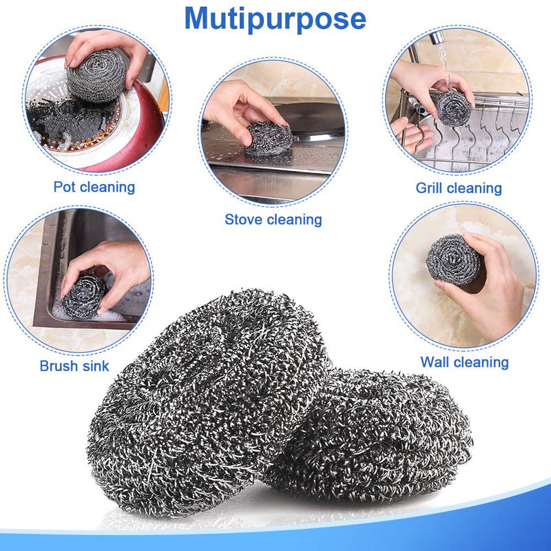 14Pack Upgraded Steel Wool Scrubbers by ovwo - Premium Stainless Steel Scrubber, Metal Scouring Pads, Steel Wool Pads, Kitchen Cleaner, Heavy Duty Cleaning Supplies - Especially for Tough Cleaning - NewNest Australia
