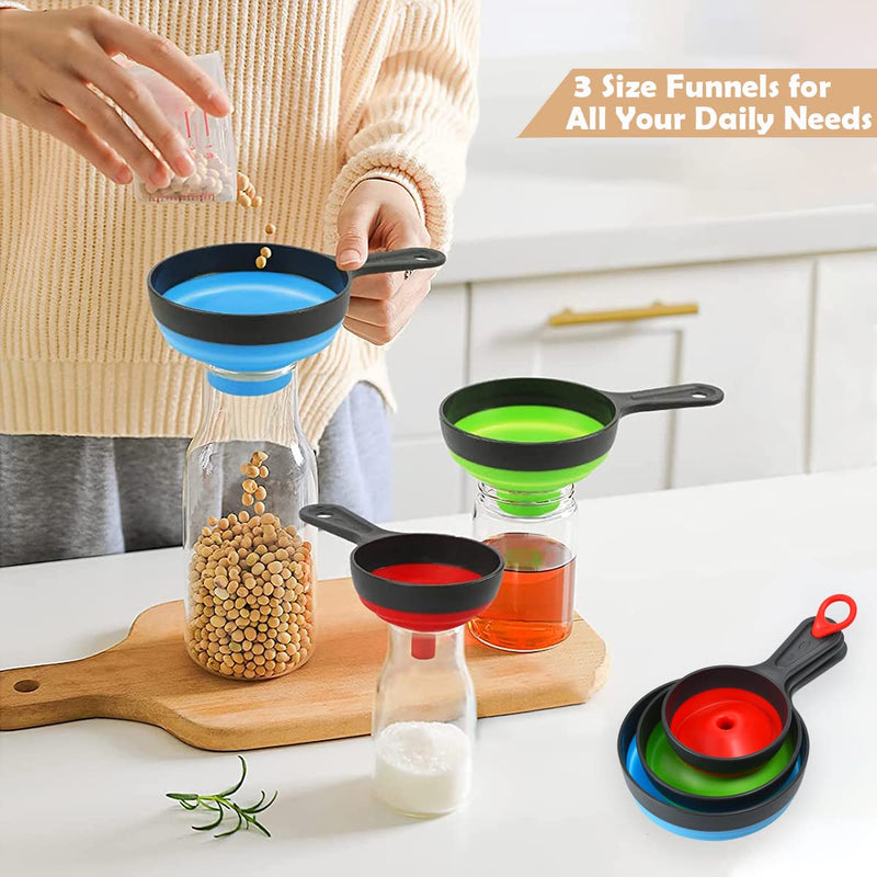 Funnels for Filling Bottles, Wide Mouth Canning Funnel for Kitchen Use Mason Jars, Small Funnel for Transfer Liquid, Oil and Powder, Food Grade Silicone Collapsible Funnel Set (3 Pack) - NewNest Australia