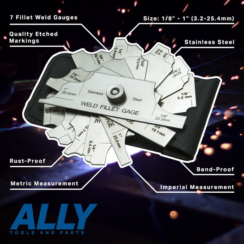 Ally Tools 7 Piece Fillet Welding Inspection Gauge Set Includes Leather Case - (1/8" - 1") Ulnar Metric & Inch - Perfect for Checking Leg Length and Throat Thickness for Professional Welders - NewNest Australia