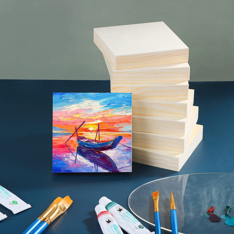 ADXCO 8 Pack Wood Panels 4 x 4 Inch Unfinished Wood Canvas Wooden Panel Boards for Painting, Pouring, Arts Use with Oils, Acrylics - NewNest Australia
