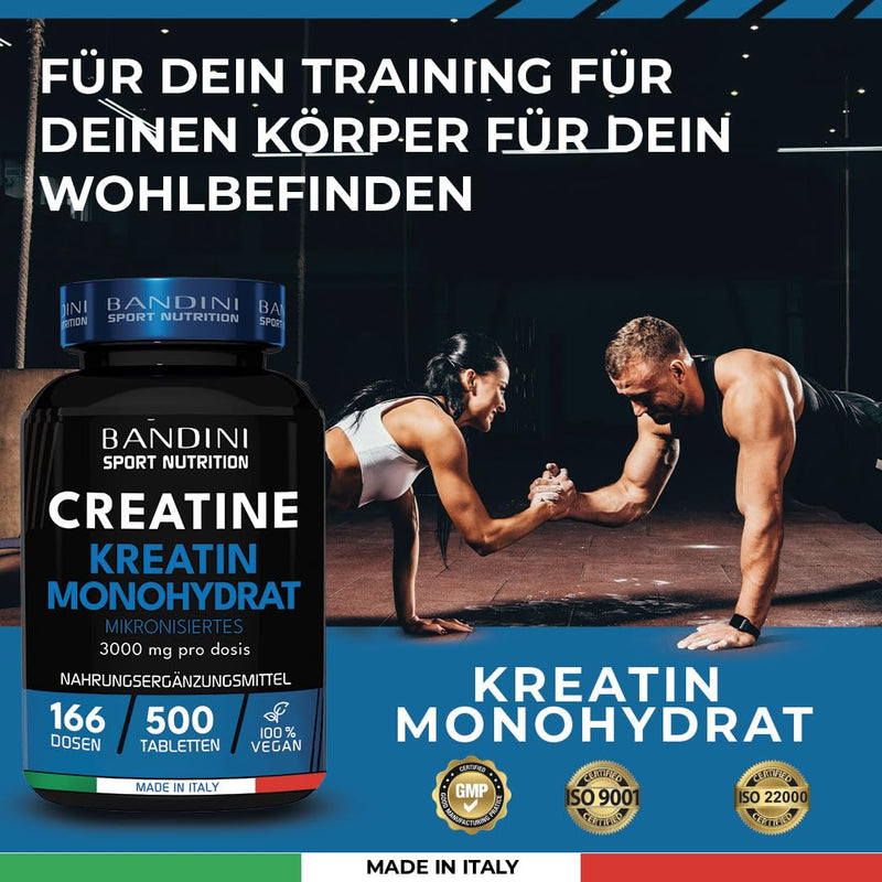 Bandini Creatine Monohydrate Mercury Free 500 Tablets Pure Creatine Monohydrate In Micronized Quality Optimal High Dose Creatine Without Additives - 100% Vegan - Supply For 166 Days - NewNest Australia