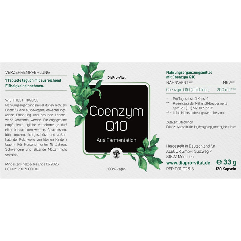 DiaPro® Coenzyme Q10 with 200mg CoenzymQ10 per capsule. 120 capsules as a 4-month supply. Highly dosed. 100% vegan. Laboratory tested. - NewNest Australia
