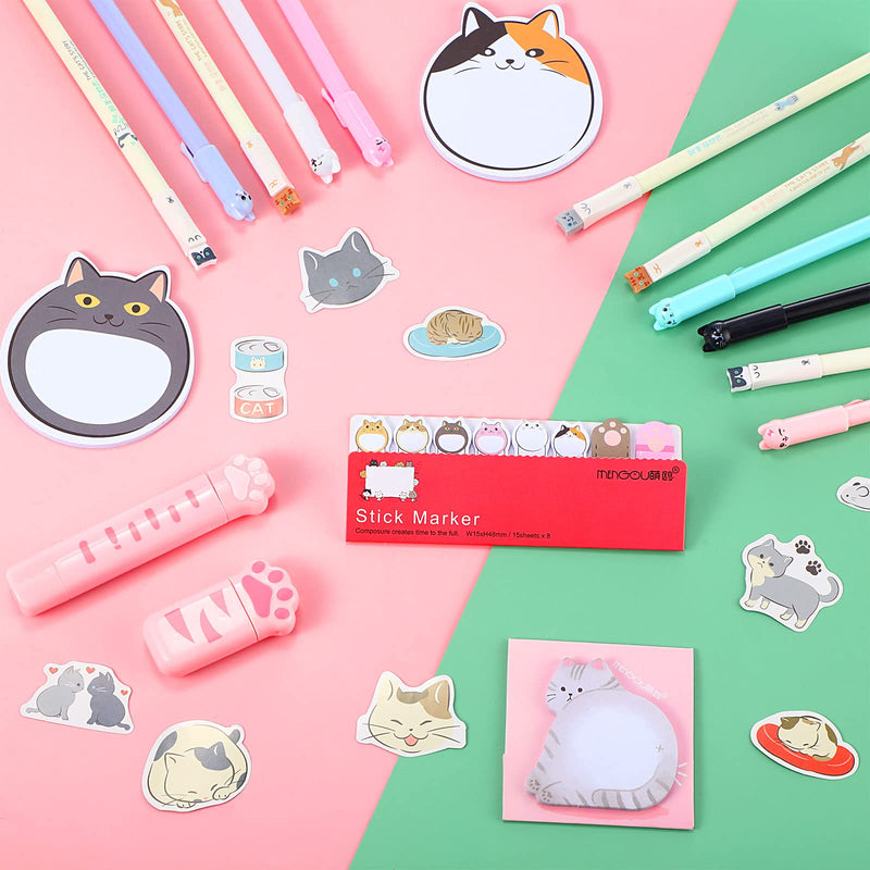 400 Pieces Cute Cat Stationery Set Cartoon Kawaii Stationary Cute School Supplies Including Gel Ink Pens Sticky Memos Notes Telescopic Pencil Pouch Bag Correction Tapes Album Sticker for School Office - NewNest Australia