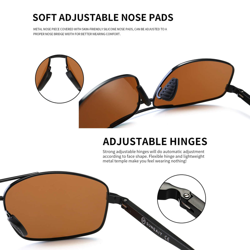 SUNGAIT Ultra Lightweight Rectangular Polarized Sunglasses UV400 Protection Black Frame Brown Lens - NewNest Australia