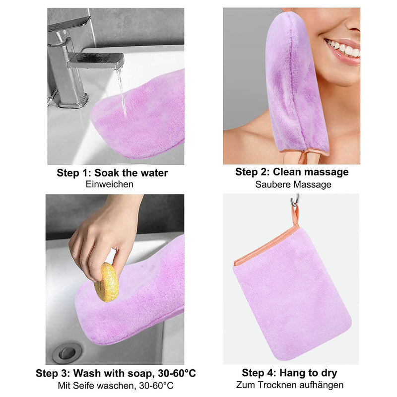 PHOGARY 6 Pcs Microfiber Washing Gloves Wash Cloth Coral Fleece Soft Face Glove Bath Spa Cloth Reusable Makeup Remover Gloves 6 Colors - NewNest Australia