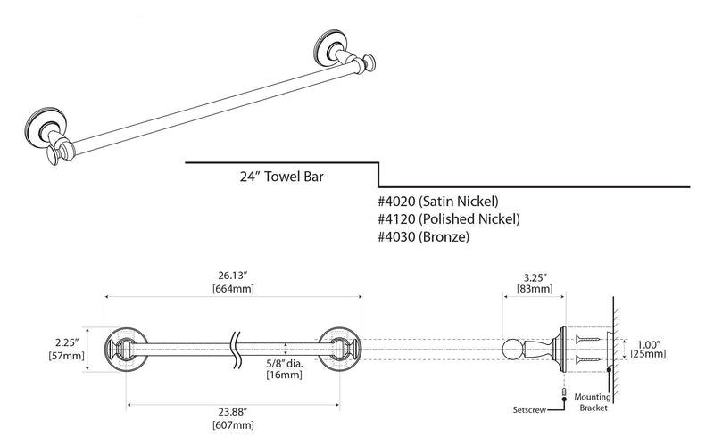 Gatco 4020 Tavern 24" Towel Bar, Satin Nickel - NewNest Australia