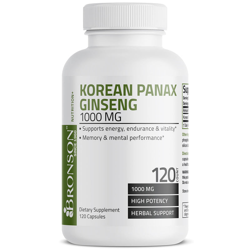 Bronson Korean Panax Ginseng 1000 mg Supports Energy, Endurance & Vitality + Memory and Mental Performance, 120 Capsules 120 Count (Pack of 1) - NewNest Australia