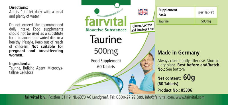 Fairvital | Taurine 500mg - HIGH DOSE - VEGAN - 60 tablets - NewNest Australia