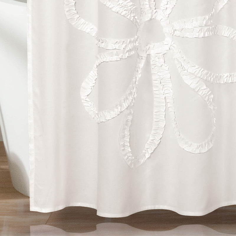 Lush Decor White Ruffle Flower Polyester Shower Curtain, 72" x 72" - NewNest Australia