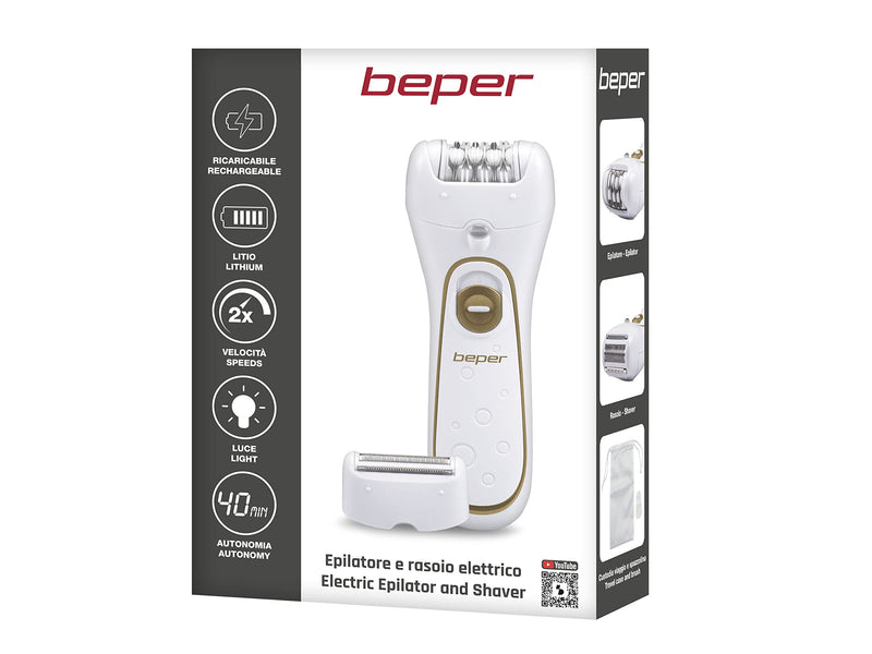Beper 3Bepi001-2-In-1 Epilator, Cable Or Battery Operation, Plug & Play, Two Heads, Two Speeds, Razor And Silk-√©Pil, Quick Hair Removal, Light, Case And Brush Included - NewNest Australia