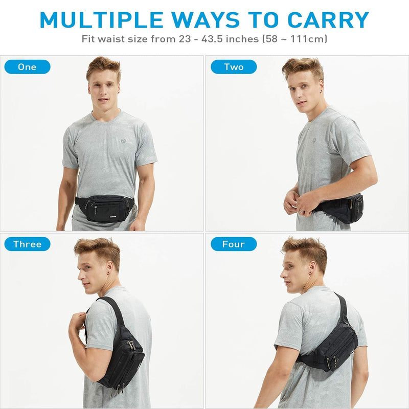 Oxpecker Waist Pack Bag with Rain Cover, Waterproof Fanny Pack for Men&Women, Workout Traveling Casual Running Hiking Cycling, Hip Bum Bag (black) black - NewNest Australia