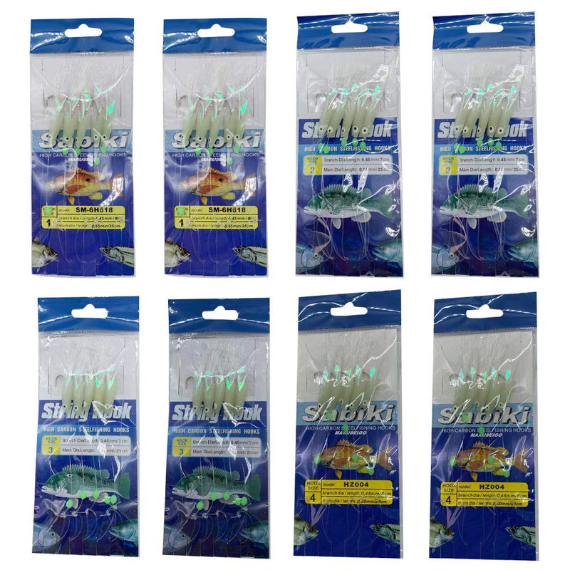 NA 8 Packs/40 Hooks Size 1#/2#/3#/4# Luminous Sabiki Rigs Fishing Flasher Lures Bait Rigs Fish Skin Glow Fishing Lure Fishing Beads High Carbon Hooks for Fresh/Saltwater - NewNest Australia