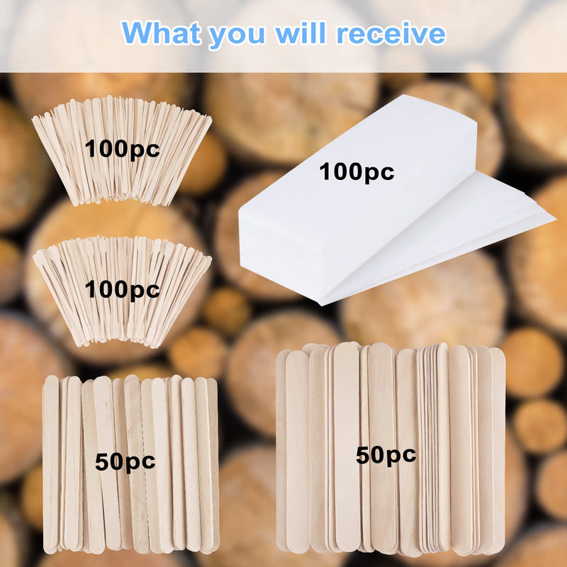 Haotian-X 300 Wax Strips Kit, Small Medium Large Wood Wax Applicator Sticks Eyebrow Wax Spatula And 100 Non-Woven Paper Wax Strips For Face Body Hair Removal Women Men 400 Pieces - NewNest Australia