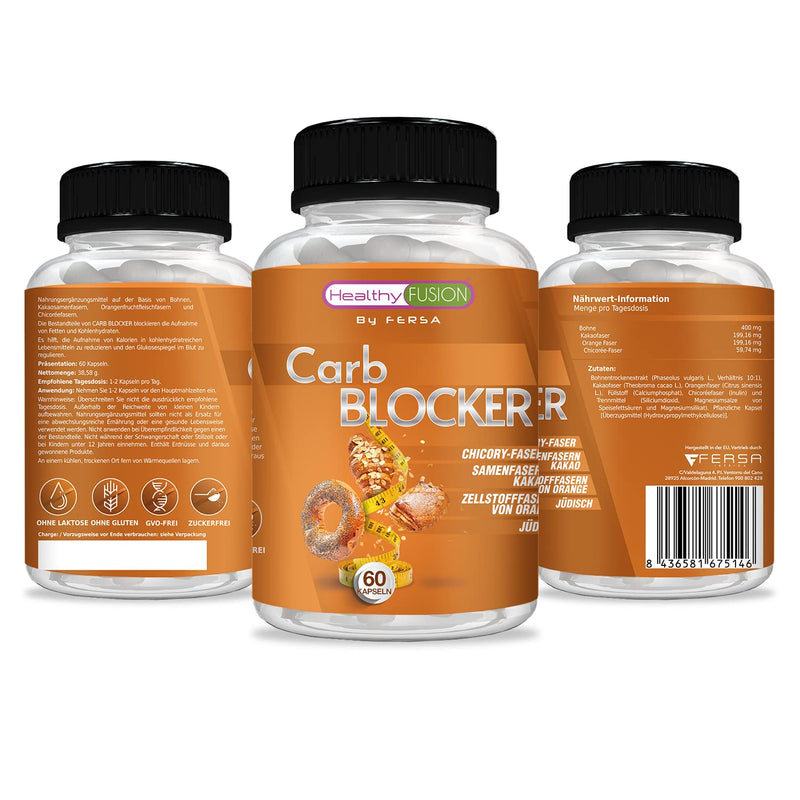 Healthy Fusion Powerful Fat And Carbohydrate Blocker | Slimming Effect | Formula With Sugarlock | Cocoa Seeds, Orange Pulp And Chicory Fibers | Suitable For All Diet | 60U - NewNest Australia