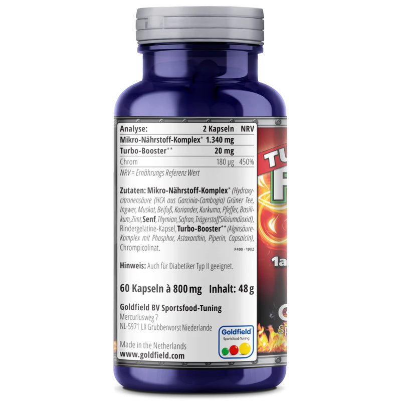 Goldfield Turbo Fat-Burner Plus Fat Burner Complex With Garcinia Cambogia High Dose, Turmeric, Nutmeg, Basil, Coriander, Saffron And More, Appetite Suppressant And Slim Booster Extreme, 60 Capsules - NewNest Australia