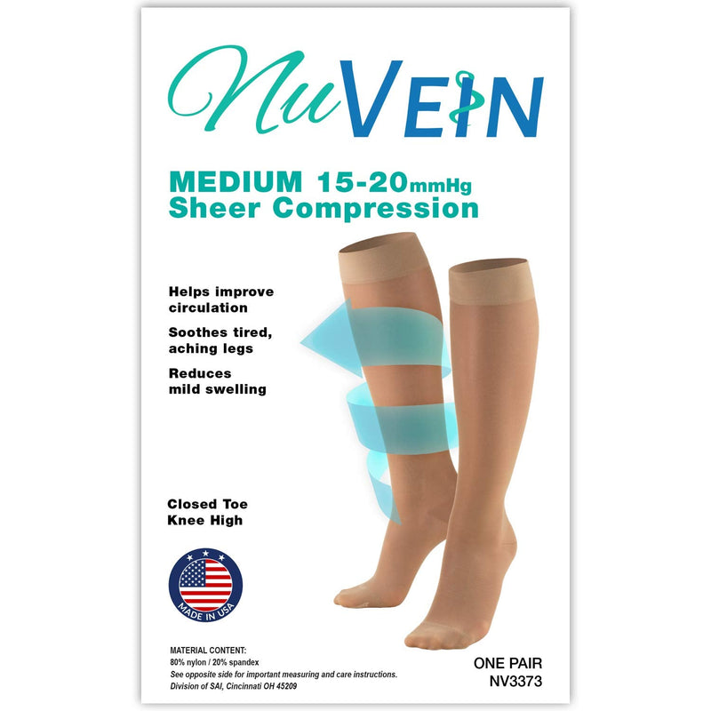 NuVein Sheer Compression Stockings, 15-20 mmHg Support, Women's Medium Denier Nylons, Knee High, Closed Toe, Beige, Small Small (1 Pair) - NewNest Australia