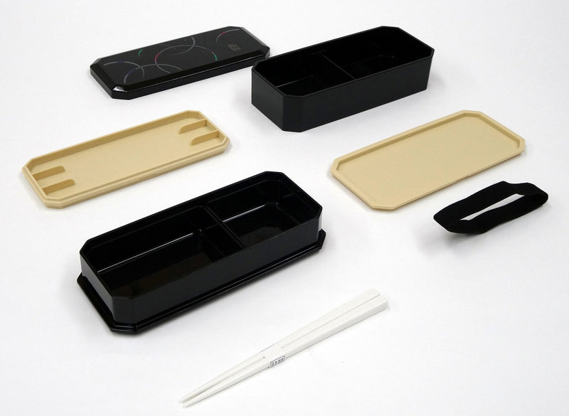 NewNest Australia - OSK 1 X Cool Japanese Bento Lunch Box with Belt, Bag Chopsticks - Waon Black 