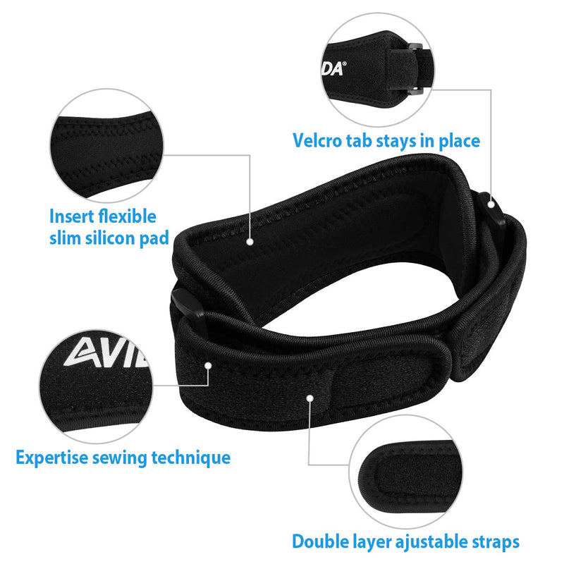 Patella Tendon Knee Support Strap 2 Pack,Adjustable Knee Brace&Knee Pain Relief Support Strap for Women and Men Dancing,Weight Lifting,Squats,Ride a Bicycle,Hiking Running Black - NewNest Australia