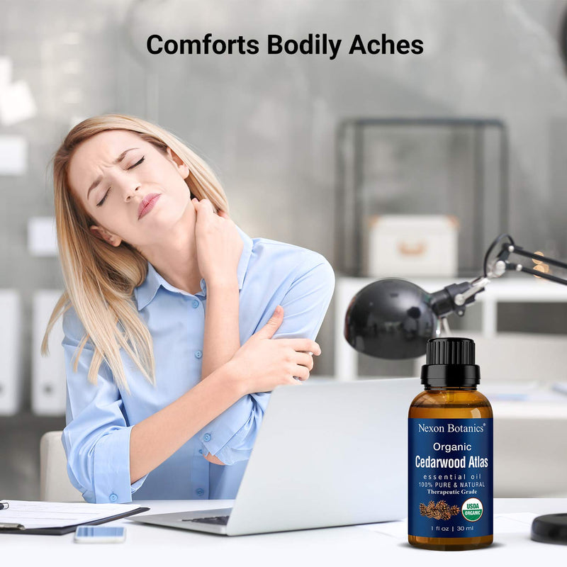 Cedarwood Essential Oil Organic 30 ml - Natural Pure Cedarwood Oil for Diffuser, Aromatherapy - Cedar Wood Essential Oil - Soothes Muscle Pain - Skin Use and Hair Care - Nexon Botanics - NewNest Australia