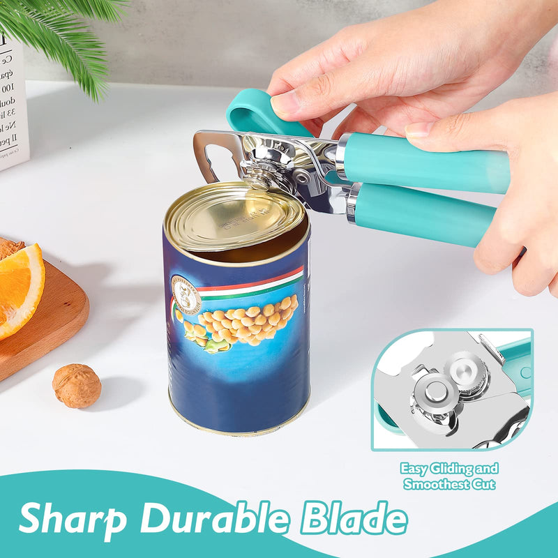 Mebotem 10 Colors Can Opener Manual Handheld Heavy Duty Hand Can Opener Smooth Edge Stainless Steel Can Openers Top Lid Kitchen Gadgets, Best Large Rated Easy Turn Knob, with Bottle Opener, Aqua Sky 1 - NewNest Australia