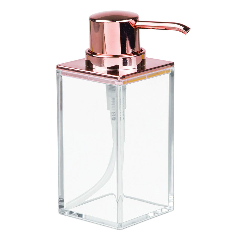 iDesign Clarity Plastic Soap Dispenser Pump for Body Moisturizer, Sanitizer or Aromatherapy Lotion in Bathroom, Kitchen, Bedroom, Vanity, 2.5" x 3.75" x 6.08", Rose Gold - NewNest Australia