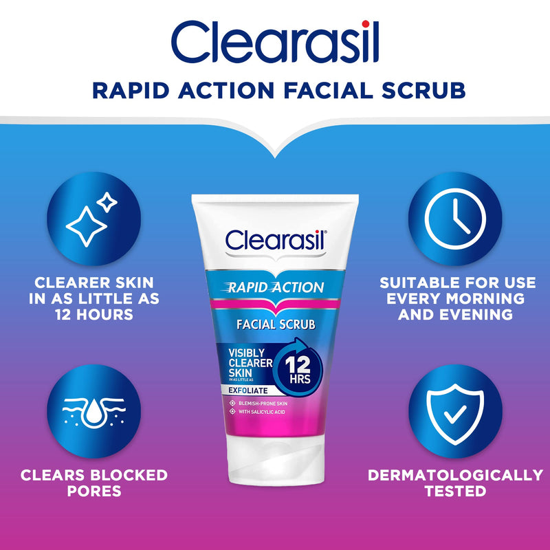 Clearasil Rapid Action Exfoliating Scrub, For Acne Prone Skin, Unclog Pores, Reduces Blackheads, Pimples & Excess Oil, Everyday Spots Prevention, 125 ml - NewNest Australia