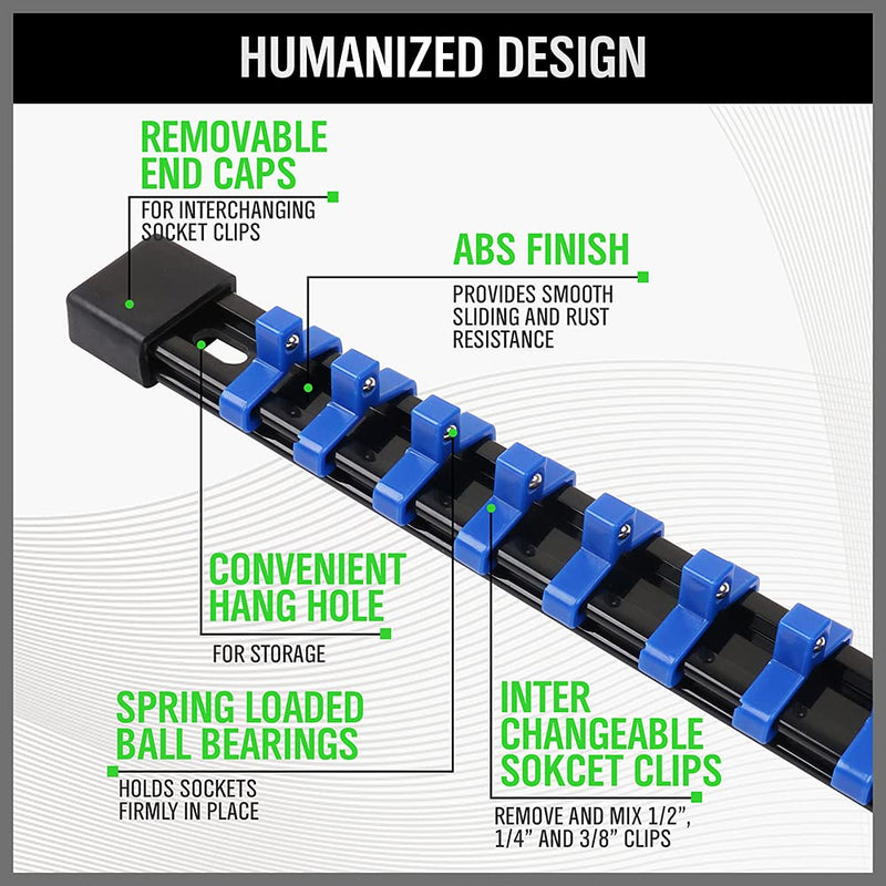 SWANLAKE ABS Socket Organizer Drive Socket Holder, 6PCS 1/4-Inch x 32 Clips, 3/8-Inch x 30 Clips, 1/2-Inch x 24 Clips, Premium Quality Socket Clip Rail Holder - NewNest Australia