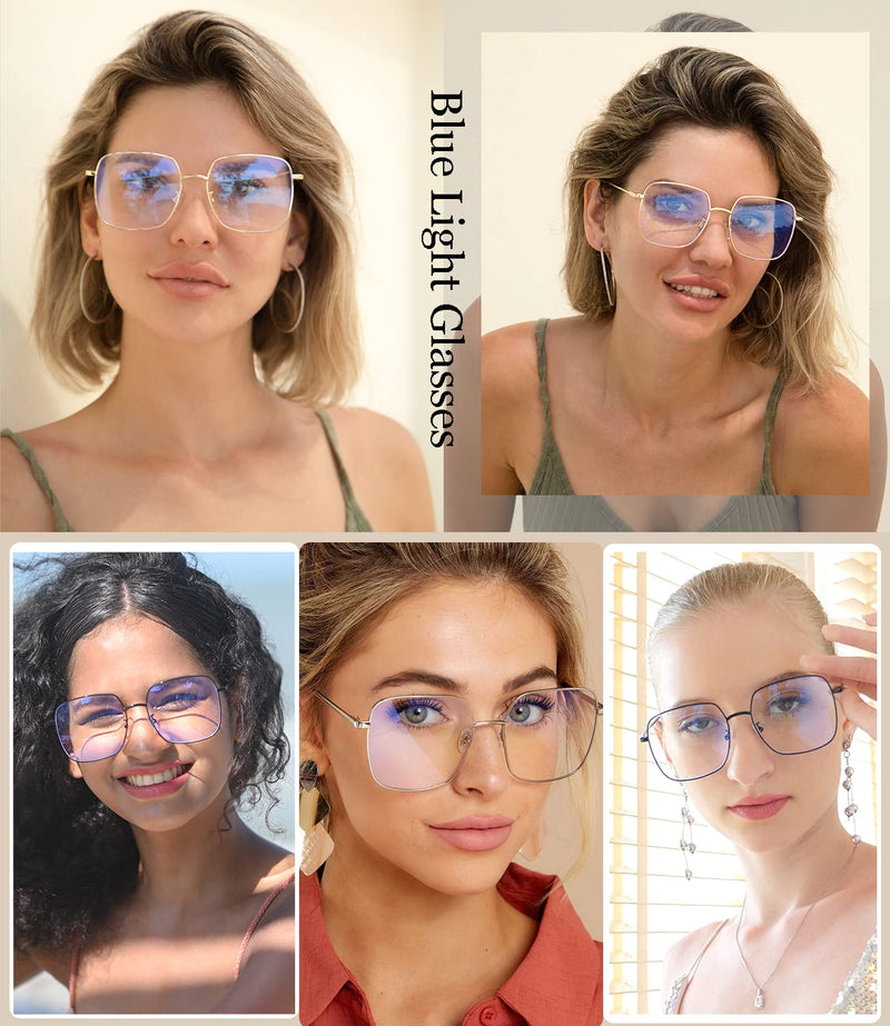 Dollger Blue Light Filter Glasses for Women Men Blue Light Blocking Glasses Square Metal Large Frame Glasses Anti Blue Light PC TV Gaming Gold - NewNest Australia