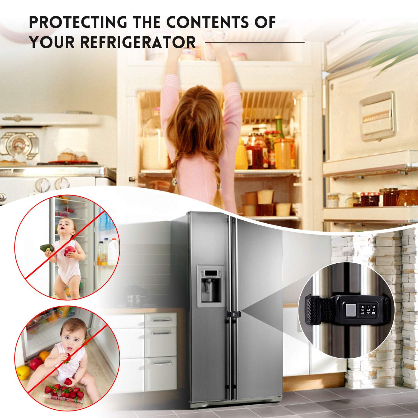 2 Pack Refrigerator Lock - Heavy Duty Combination Fridge Lock, Child/Baby  Proofing Lock for Cabinets, Closets, Drawers, Window and More, Easy Install