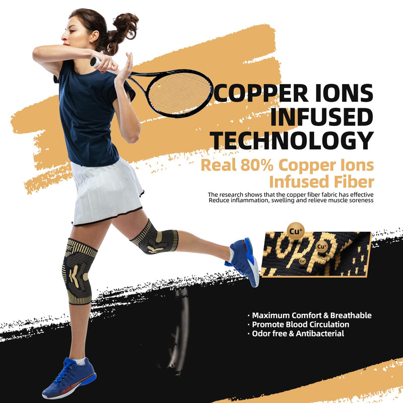 2 Pack Copper Knee Support for Women/Men - Knee Brace Compression Sleeve, Best Knee Sleeves Supports for Arthritis, Meniscus Tear, Knee Joint Pain, MCL, ACL, Running, Sports XL Copper (Pack of 2) - NewNest Australia
