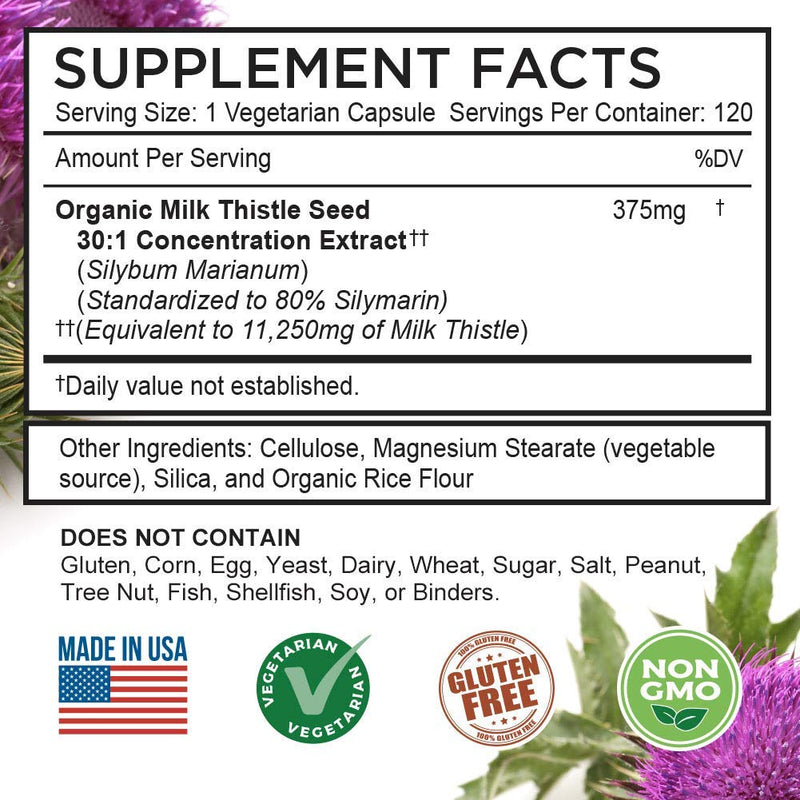 FarmHaven Milk Thistle Capsules | 11250mg Strength | 30X Concentrated Seed Extract & 80% Silymarin Standardized - Supports Liver Function and Overall Health | Non-GMO | 120 Veggie Capsules - NewNest Australia