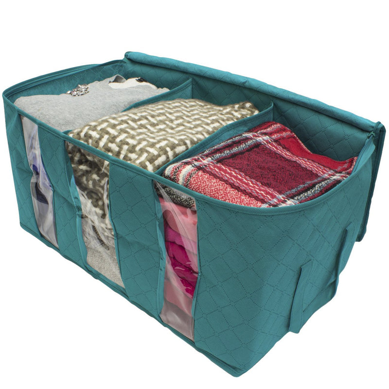 NewNest Australia - Sorbus Foldable Storage Bag Organizers, 3 Sections, Great for Clothes, Blankets, Closets, Bedrooms, and More, 2-Pack (Aqua) Aqua 