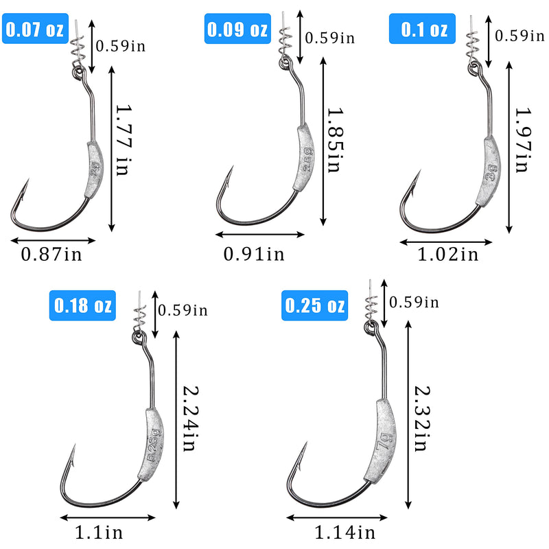 Weighted Fishing Hooks - 25pcs Weedless Weighted Swimbait Hooks Jig Head with Twistlock Soft Plastic Worm Fishing Hook for Saltwater Freshwater Bass Trout Fishing 5 Size Mixed - NewNest Australia