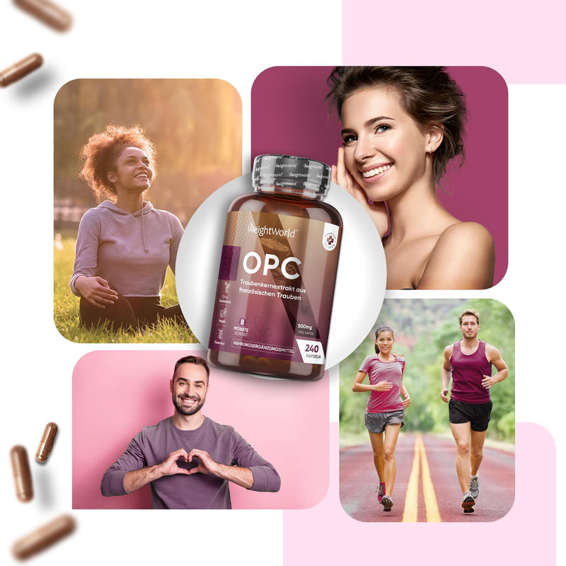 OPC grape seed extract capsules - 240 pieces for 8 months supply - 95% pure OPC (Oligomeric Proanthocyanidins) - 500mg grape seed extract per vegan capsule from French grapes - WeightWorld OPC capsules - NewNest Australia