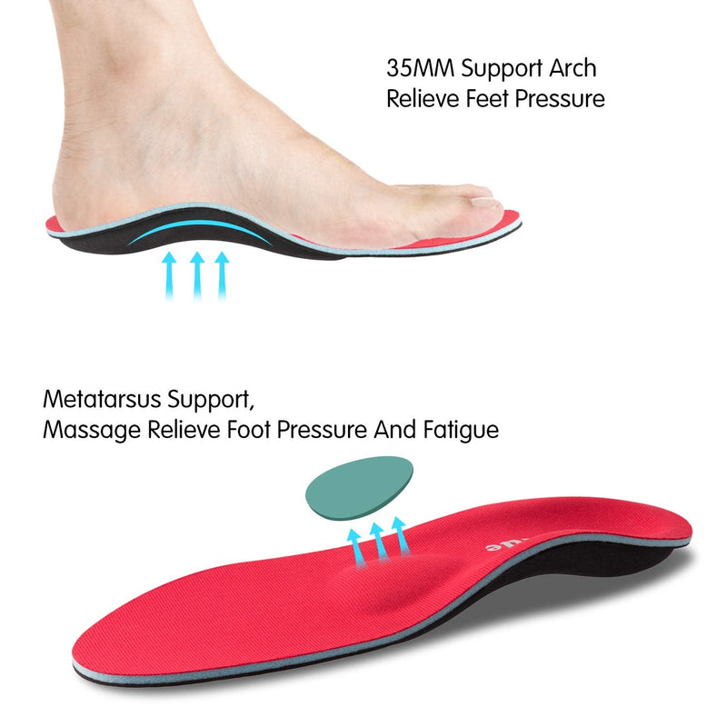 Orthotic Insoles, High Arch Support Soft Insert for Flat Feet, Plantar Fasciitis, Feet Pain, Foot Valgus, Over Pronation, Walking Fit Insoles for Men and Women UK-9-280mm Red - NewNest Australia