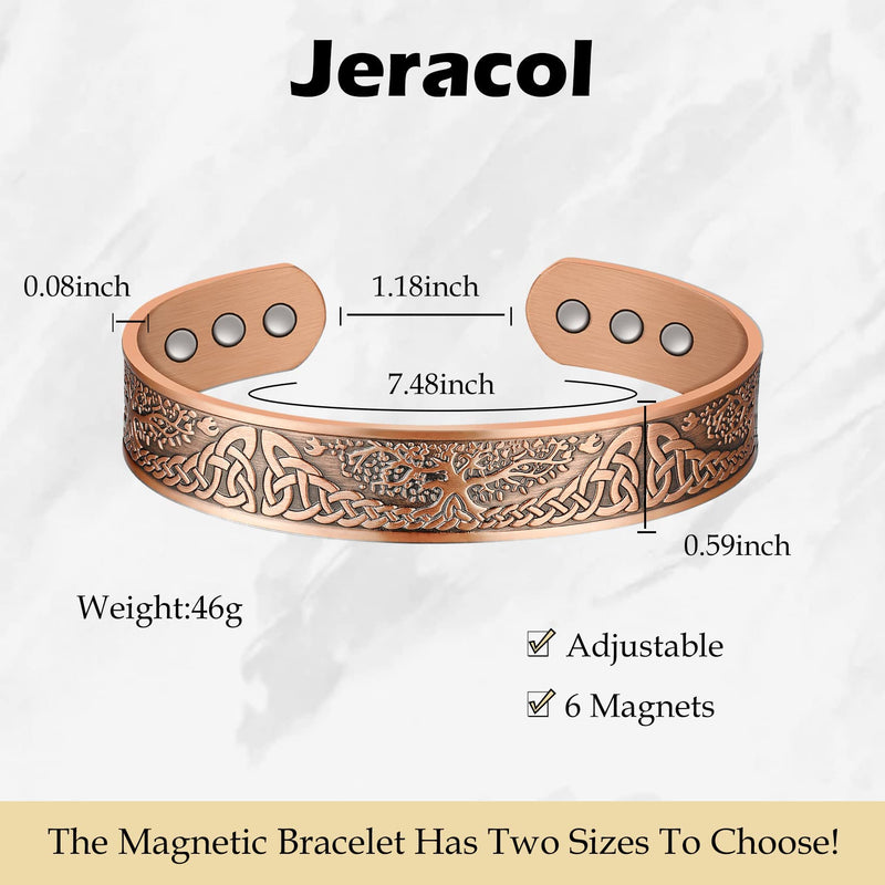 Jeracol Copper Magnetic Bracelet for Men Women,2 Pack 99.99% Solid Copper Cuff Bangle with Pattern Design Magnetic Bracelets with Ultra Strength Magnets,Adjustable Size Bracelet with Gift Box Tree-viking - NewNest Australia