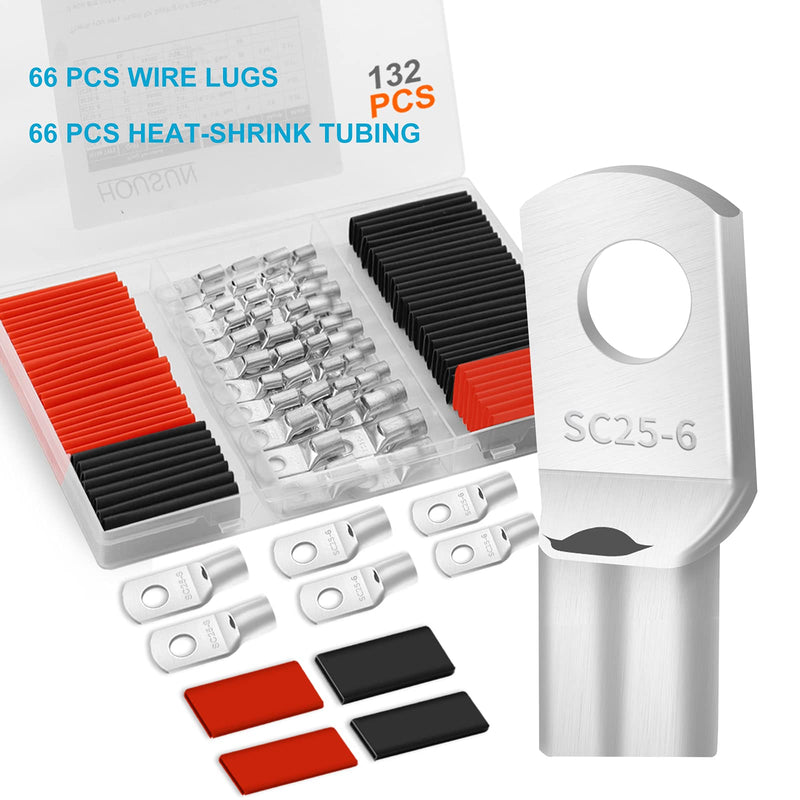 132 PCS Battery Terminal Connectors, 4 6 8 10 Gauge Wire Connectors, Battery Terminals, Tinned Cable Ends, Copper Wire Lugs for 4 6 8 10 AWG, Ring Terminals with Heat Shrink Tubing by HOUSUN - NewNest Australia
