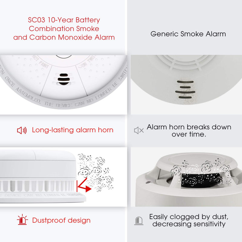 X-Sense 10-Year Battery (Not Hardwired) Combination Smoke and Carbon Monoxide Detector Alarm, Dual Sensor Smoke CO Alarm Complies with UL 217 & UL 2034 Standards, Auto-Check, SC03 1-Pack - NewNest Australia