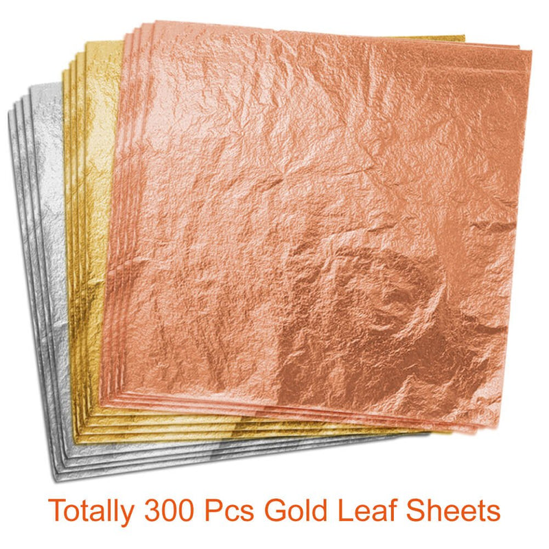 Paxcoo 300 Gold Leaf Sheets for Resin, Gold Foil Flakes Metallic Leaf for Resin Jewelry Making, Nail Art, Slime, and Gilding Crafts (Gold, Silver, Rose Gold Color 5.5 by 5.5 Inches) - NewNest Australia