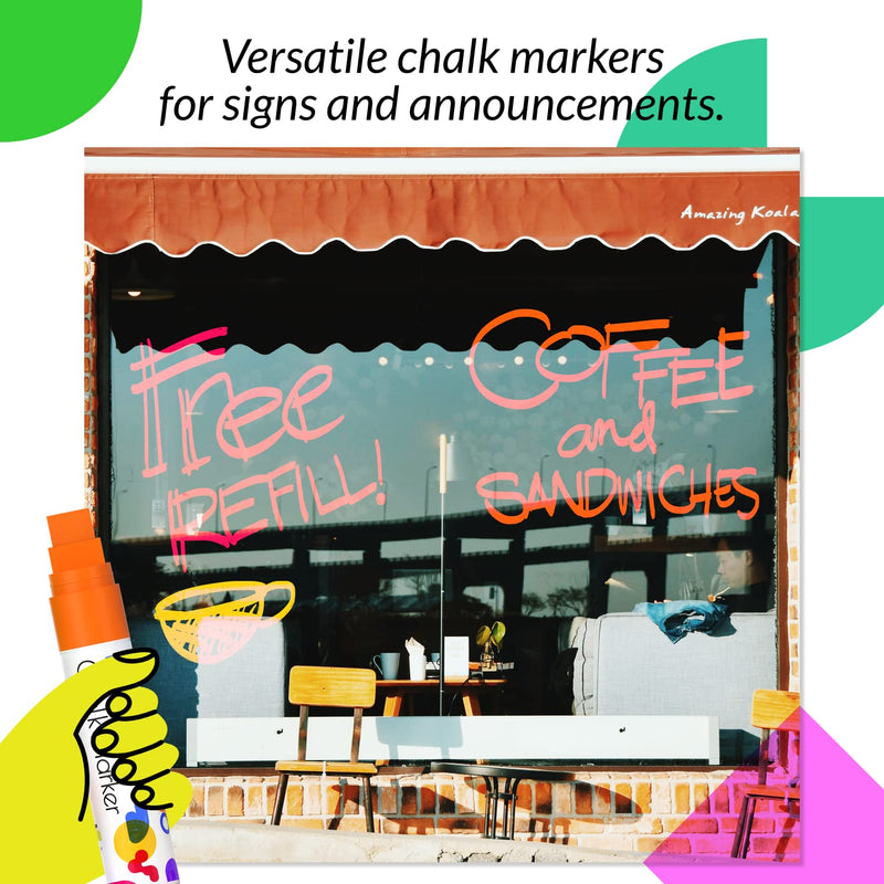 Funcils 8 Washable Window Markers For Cars - 15mm Jumbo Neon Paint Chalk Markers for Glass, Chalkboard, Blackboard, Bistro, Auto, Menu Board - Chalk Pens Loved by Teachers, Kids, Artists, Businesses - NewNest Australia