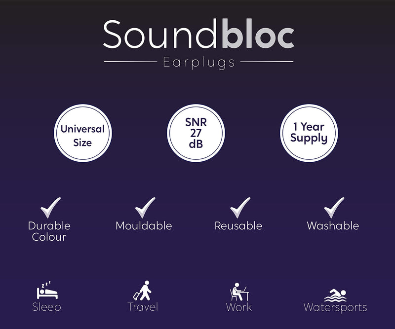 Ear Plugs for Sleeping by Soundbloc™ - 1 Year Supply (6 Pairs) - Custom Fit 27dB Noise Reduction Reusable Soft Silicone Earplugs - The Earplug for Sleep Size M/L Medium - Large - NewNest Australia