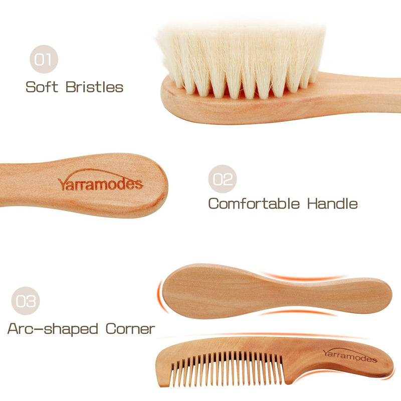 Baby Goat Hair Brush and Comb Set for Newborns & Toddlers Eco-Friendly Safe Brush for Cradle Cap Natural Wooden Comb Perfect Baby Shower and Registry Gift (Baby Hair Brush and Comb Set) Baby Hair Brush and Comb Set - NewNest Australia
