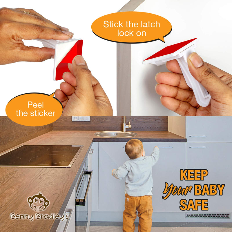 Upgraded Invisible Baby Proofing Cabinet Latch Locks (10 Pack) - No Drilling or Tools Required for Installation, Works with Most Cabinets and Drawers, Works with Countertop Overhangs, Highly Secure - NewNest Australia