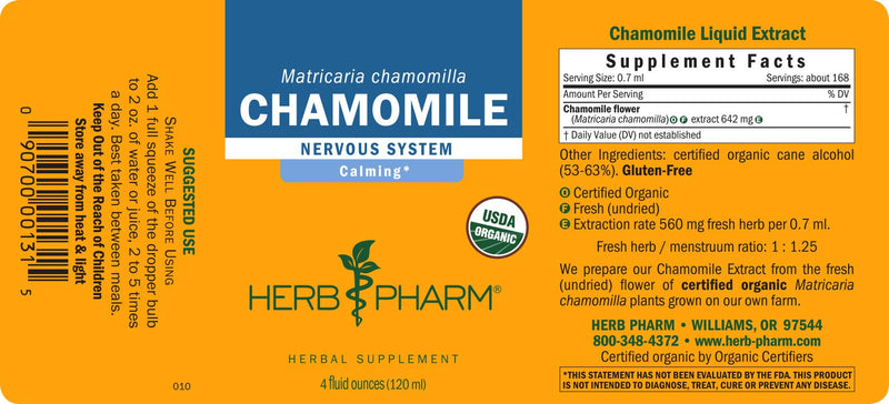 Herb Pharm Certified Organic Chamomile Liquid Extract for Calming Nervous System Support - 4 Ounce - NewNest Australia