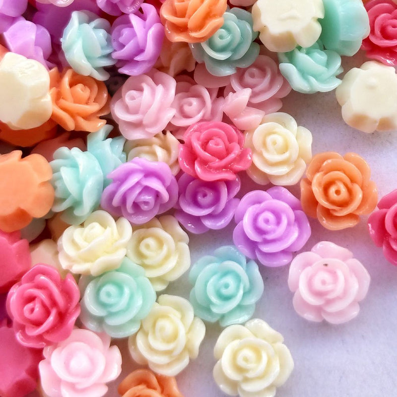 Chenkou Craft Random 100pcs Assorted of Color 8mm Rose Flower Resin Flat Back Flatbacks Loose Beads Kid's Bow DIY Craft (8mm) - NewNest Australia