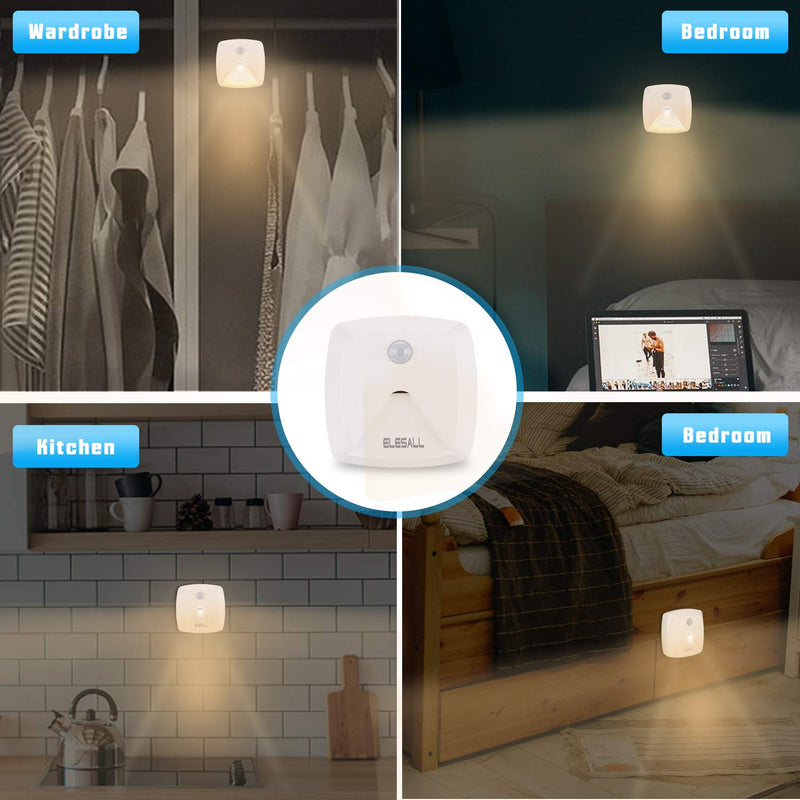 Stick-on Motion Sensor Lights, Warm White LED Night Light, Stick-Anywhere Stair Lights, Closet Light, Battery Operated Wall Light for Kitchen, Hallway, Bedroom, Bathroom, Stairs, 6-Pack - NewNest Australia
